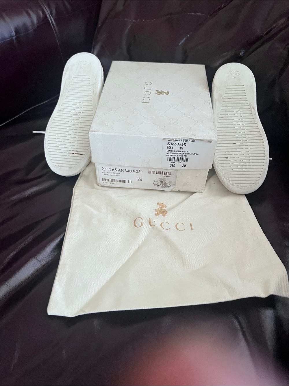 Gucci Kids White Leather High Top Sneakers Web Stripe Size 26 Box - Picture 7 of 7